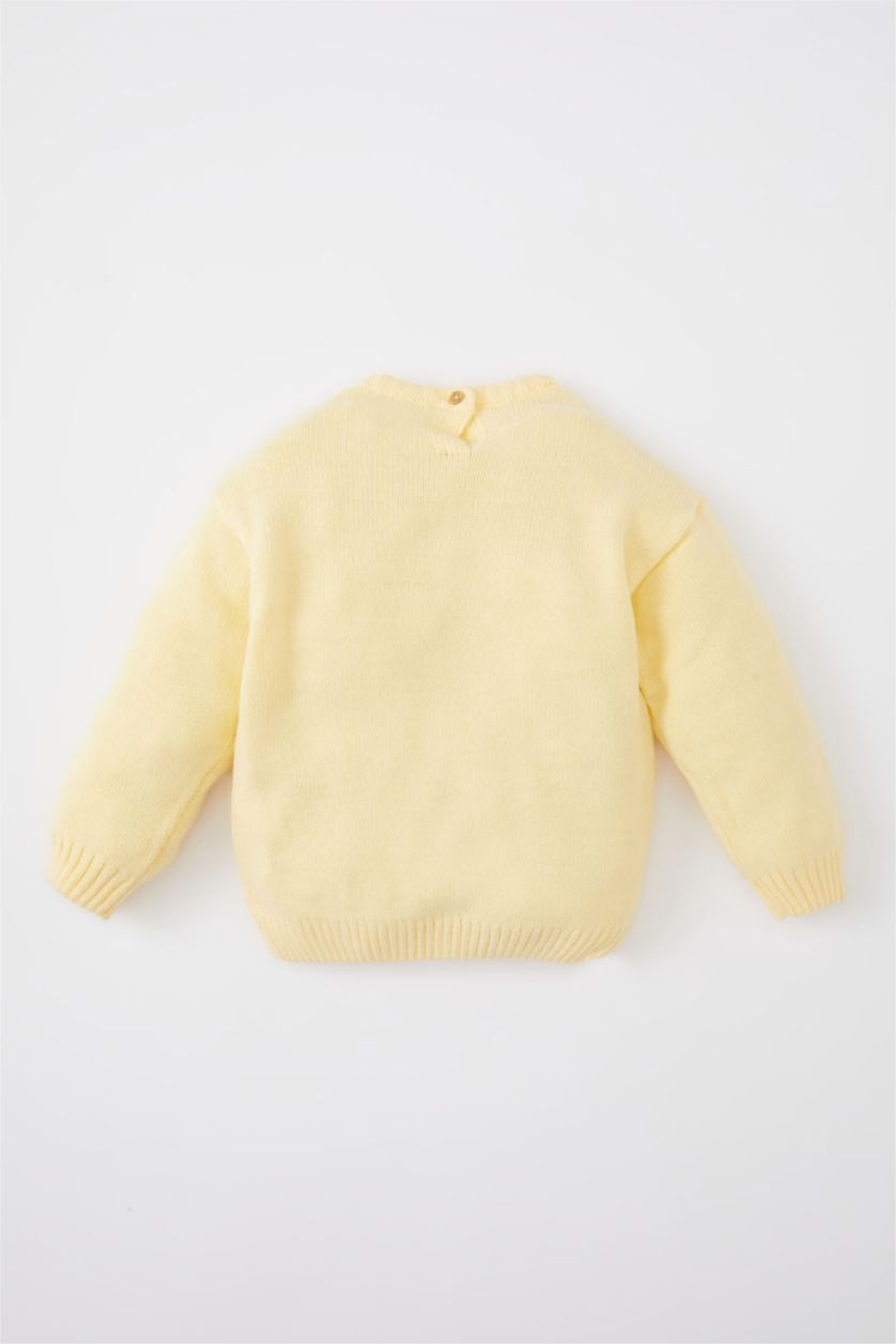 طفلة صغيرة أصفر بلوفر تريكو بناتي قصة عادية برقبة مستديرة