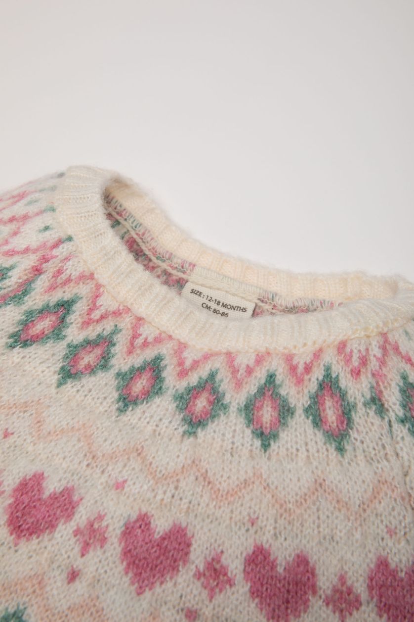 BÉBÉ FILLE Écru Pull en tricot à Col Rond et coupe régulière pour BéBé Fille