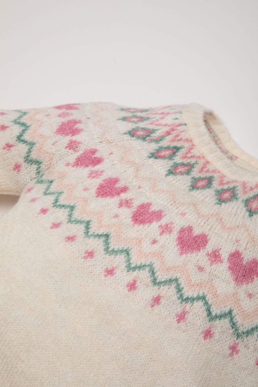 BÉBÉ FILLE Écru Pull en tricot à Col Rond et coupe régulière pour BéBé Fille