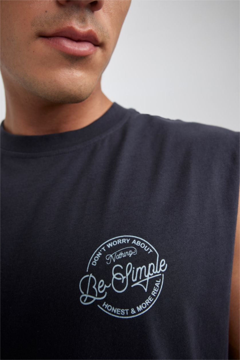 MAN Anthracite Boxy Fit Printed Crew Neck Sleeveless Tank Top