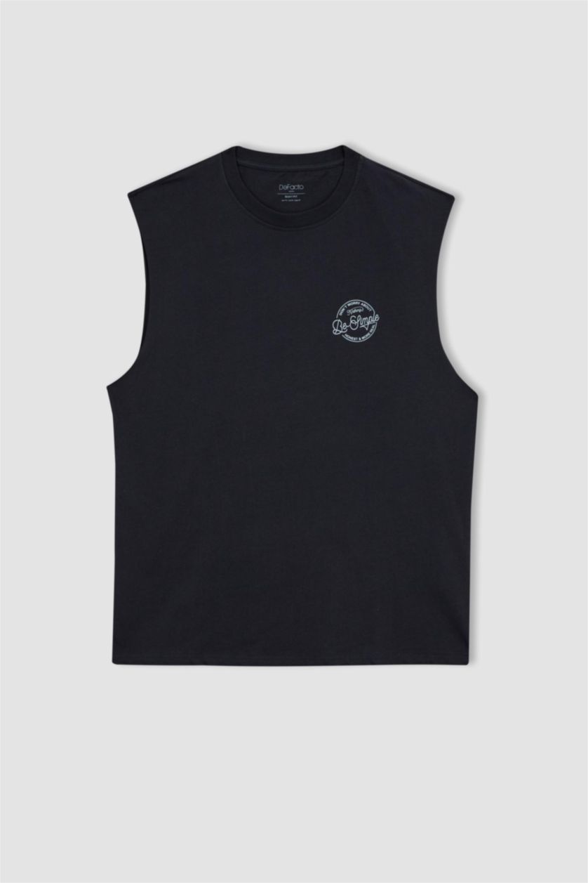MAN Anthracite Boxy Fit Printed Crew Neck Sleeveless Tank Top