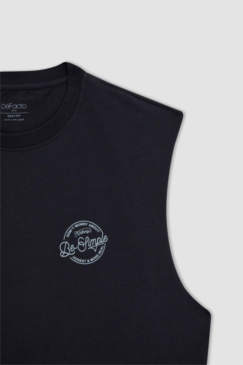 MAN Anthracite Boxy Fit Printed Crew Neck Sleeveless Tank Top