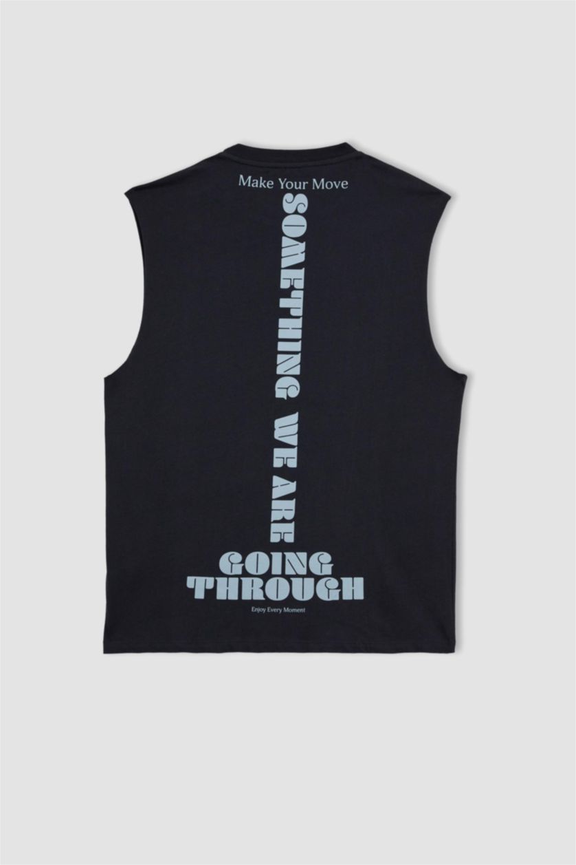 MAN Anthracite Boxy Fit Printed Crew Neck Sleeveless Tank Top