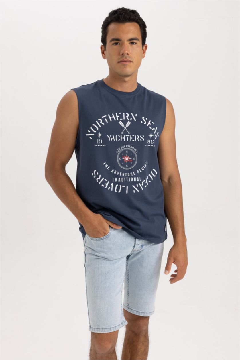 HOMME Indigo Débardeur À Col Ras Du Cou imprimé Coupe Régulière