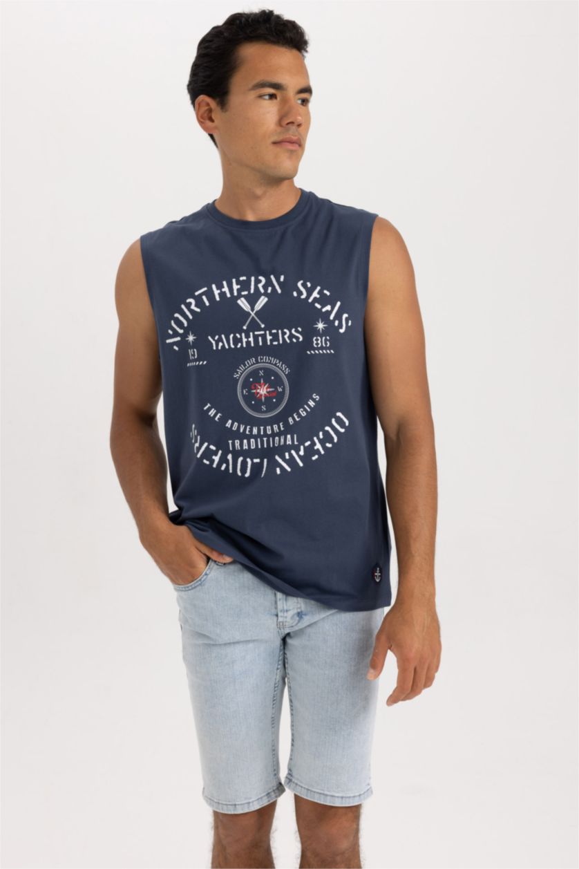 HOMME Indigo Débardeur À Col Ras Du Cou imprimé Coupe Régulière