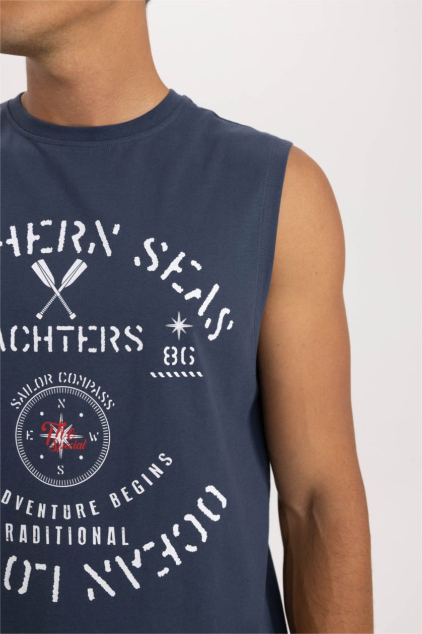 HOMME Indigo Débardeur À Col Ras Du Cou imprimé Coupe Régulière