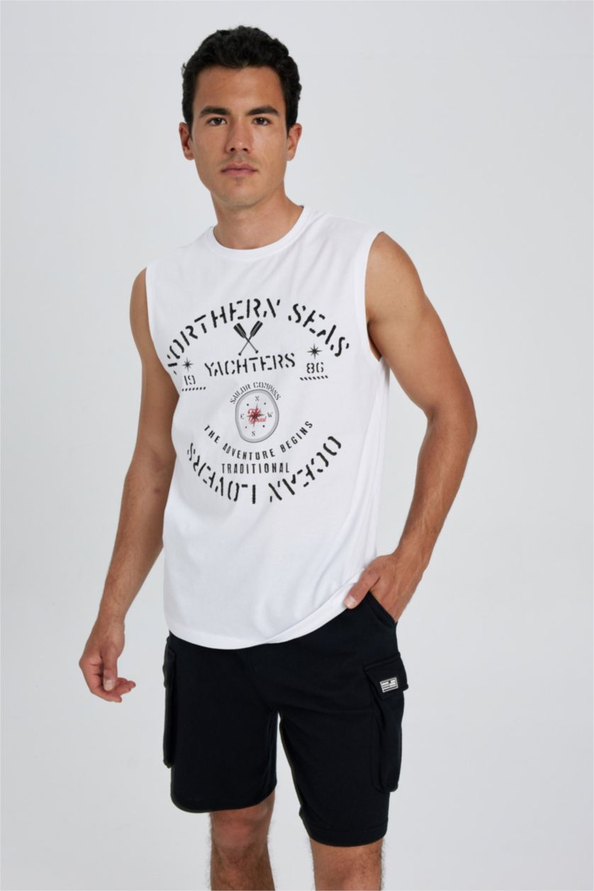 HOMME Blanc Débardeur À Col Ras Du Cou İmprimé De Coupe Régulière