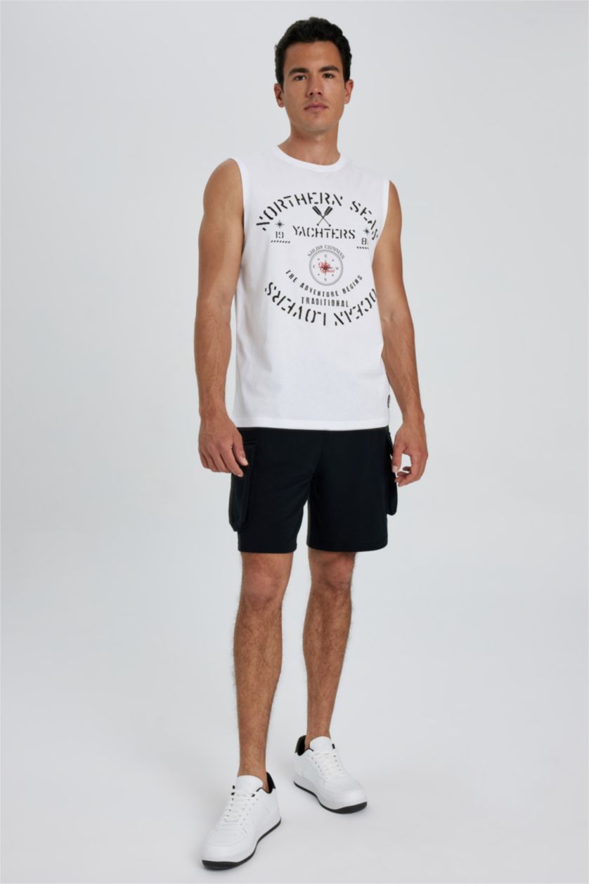 HOMME Blanc Débardeur À Col Ras Du Cou İmprimé De Coupe Régulière