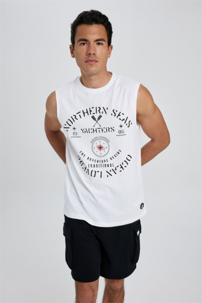 HOMME Blanc Débardeur À Col Ras Du Cou İmprimé De Coupe Régulière