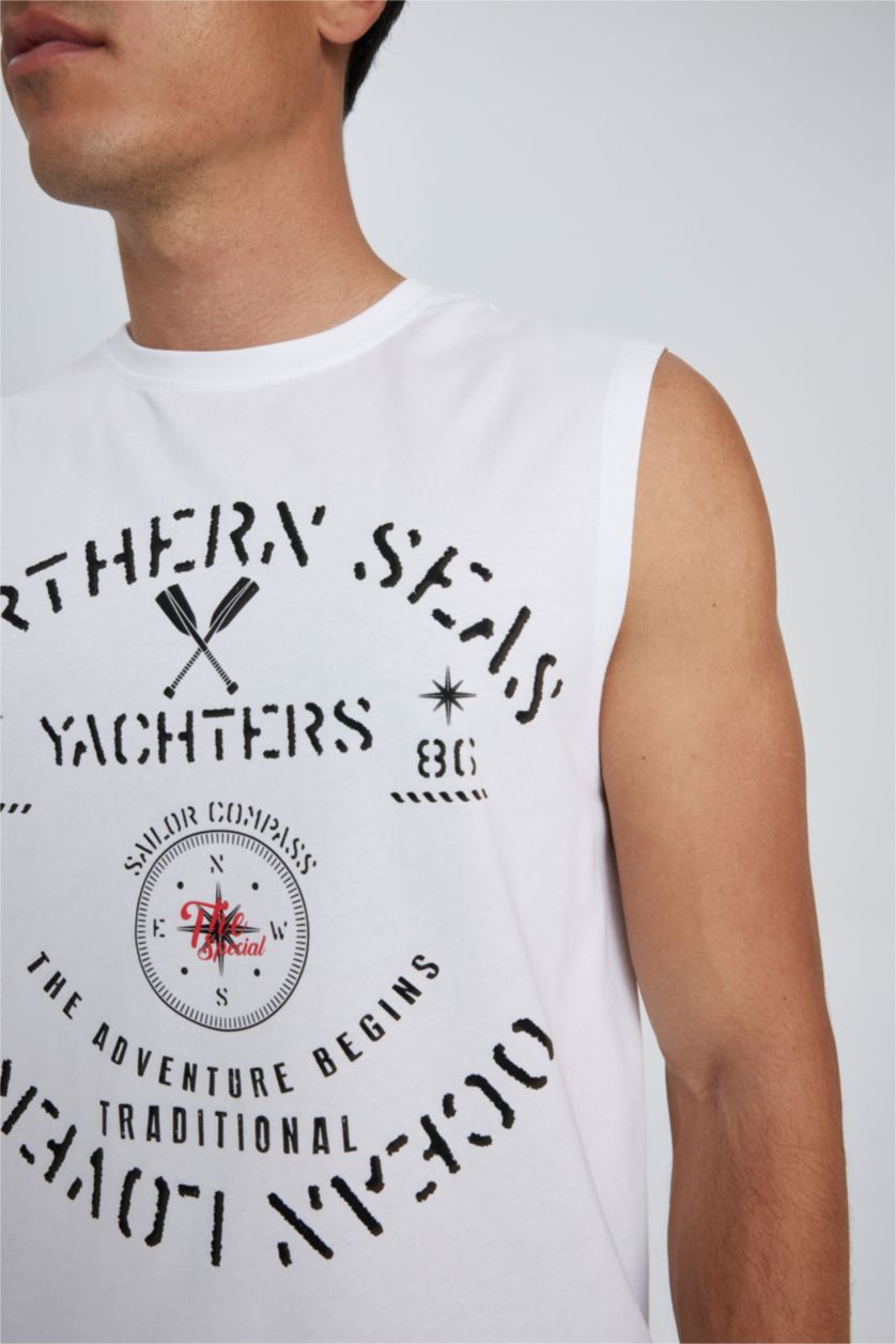 HOMME Blanc Débardeur À Col Ras Du Cou İmprimé De Coupe Régulière