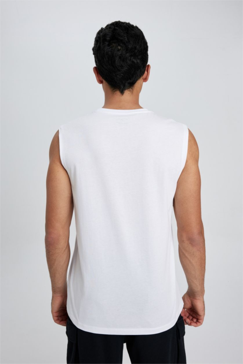 HOMME Blanc Débardeur À Col Ras Du Cou İmprimé De Coupe Régulière