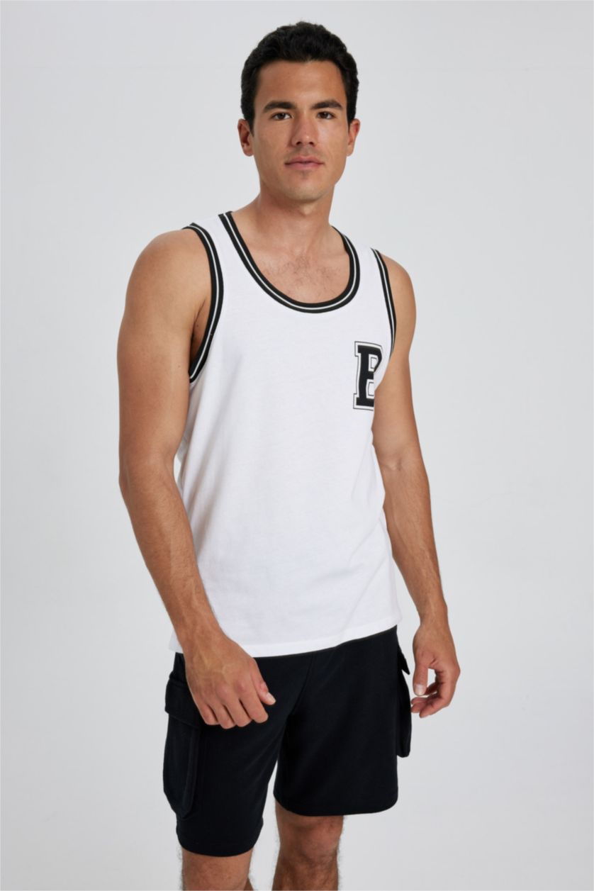 HOMME Blanc Débardeur Coupe Régulière Imprimé Col Rond