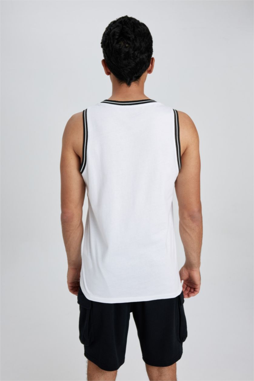 HOMME Blanc Débardeur Coupe Régulière Imprimé Col Rond