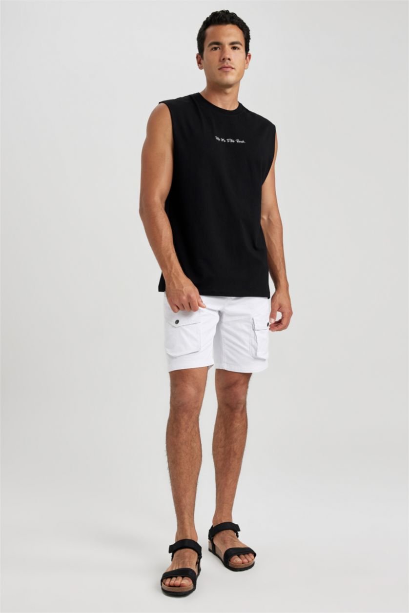 رجال أسود تيشيرت واسع بدون أكمام مطبوع