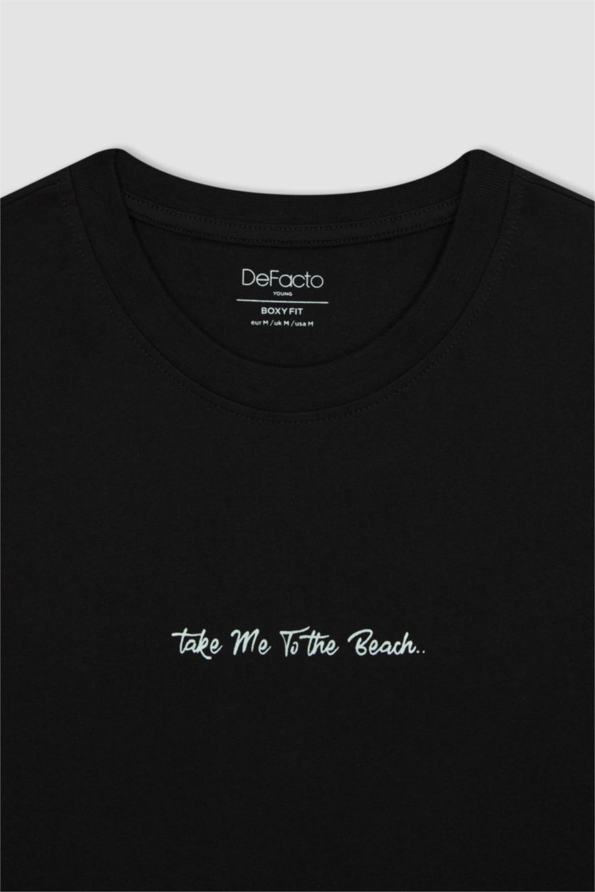 رجال أسود تيشيرت واسع بدون أكمام مطبوع