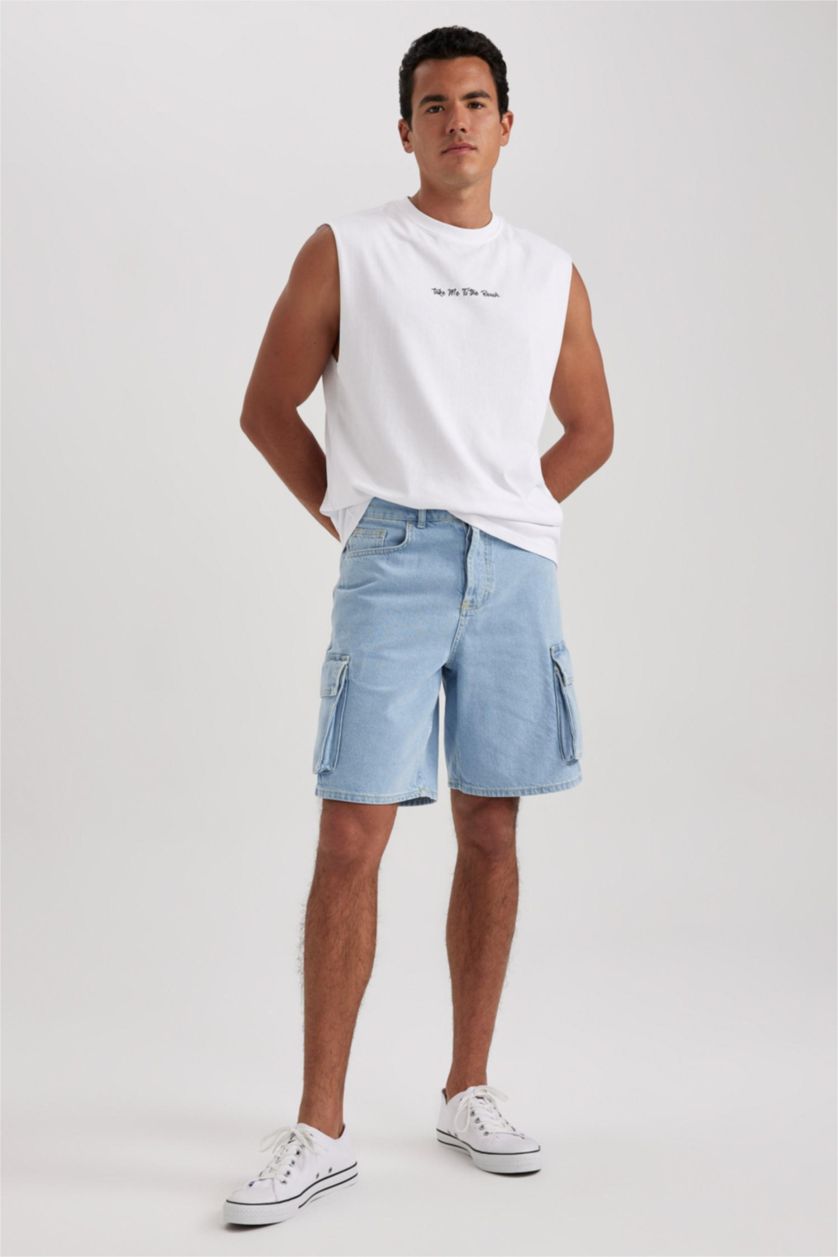 MAN White Boxy Fit Printed Combed Sleeveless T-Shirt