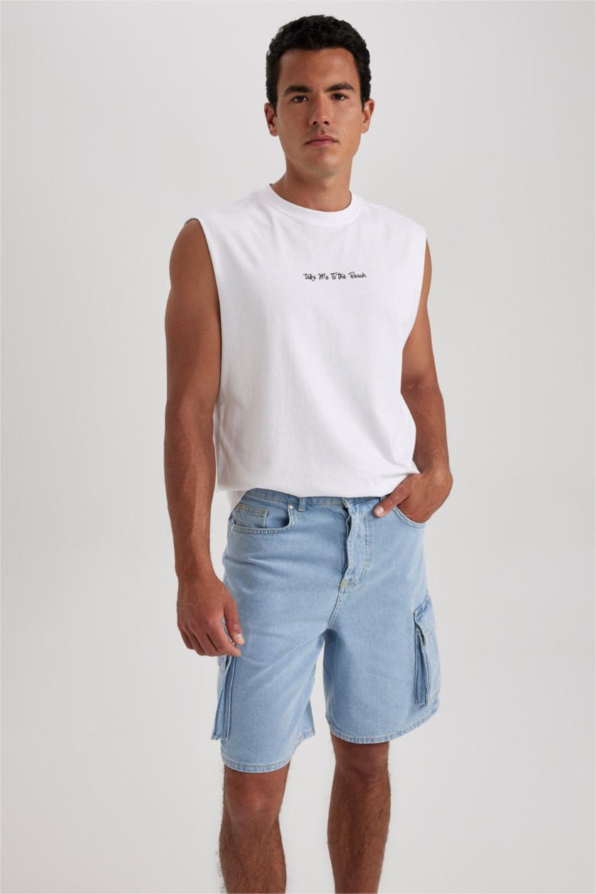 MAN White Boxy Fit Printed Combed Sleeveless T-Shirt