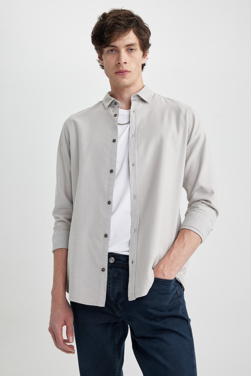 Chemisier F&F Gris Clair Manches Longues - Taille 12, En Chiffon, état Très Bon