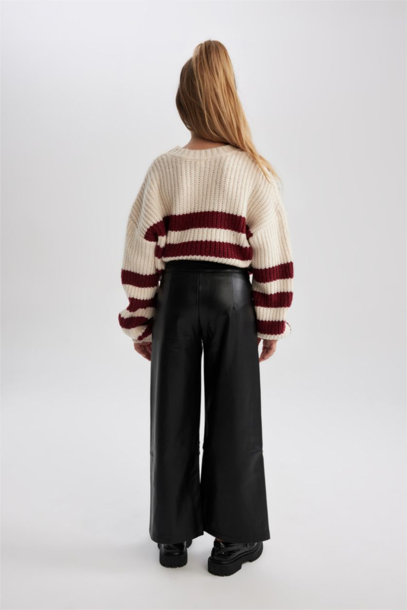 Girls & Teens Black Girl Wide Leg Wide Leg Faux Leather Trousers