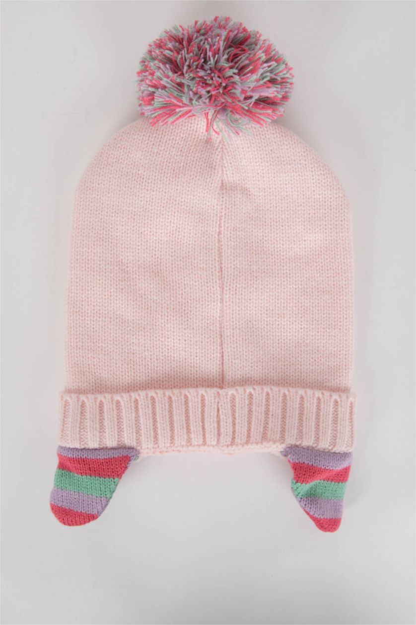 Kız Çocuk - Genç Kız Pembe Kız Çocuk Kedi Figürlü Ponponlu Bere