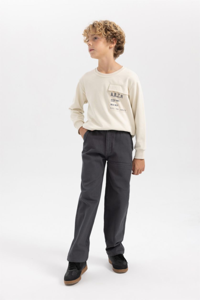BOYS & TEENS Anthracite Boy Loose Fit Gabardine Trousers