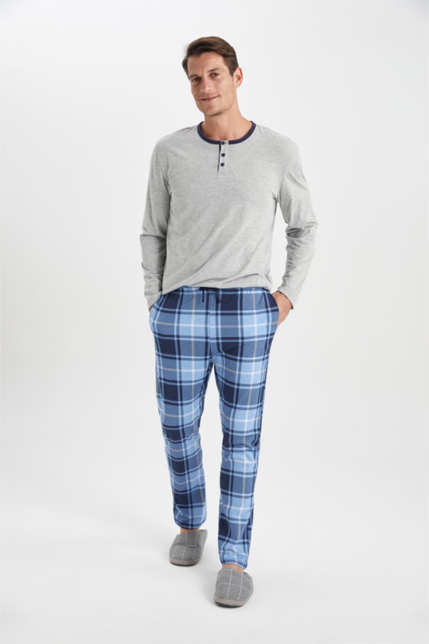 رجال كحلي بنطلون بيجاما كاروهات قصة عادية