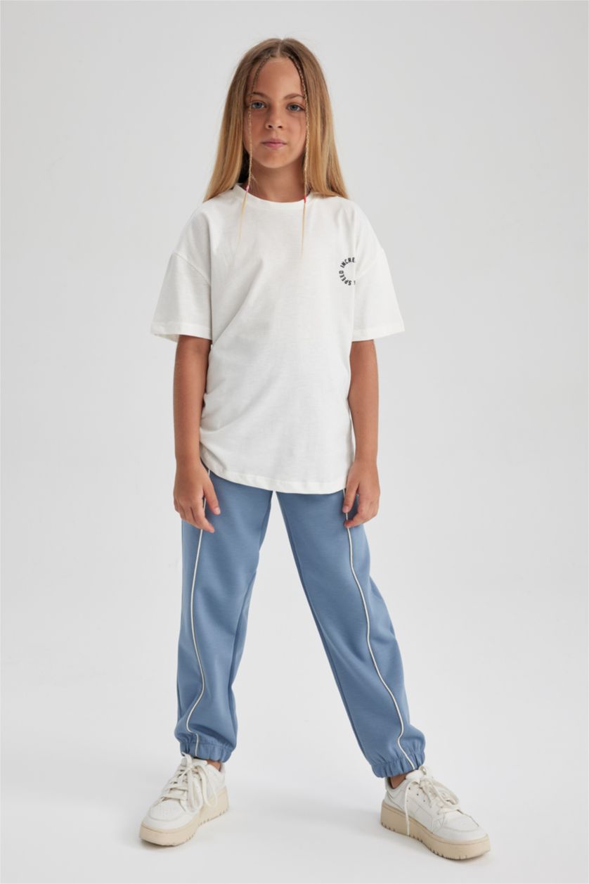 Девочки и подростки Кремовый Футболка свободного кроя для девочек