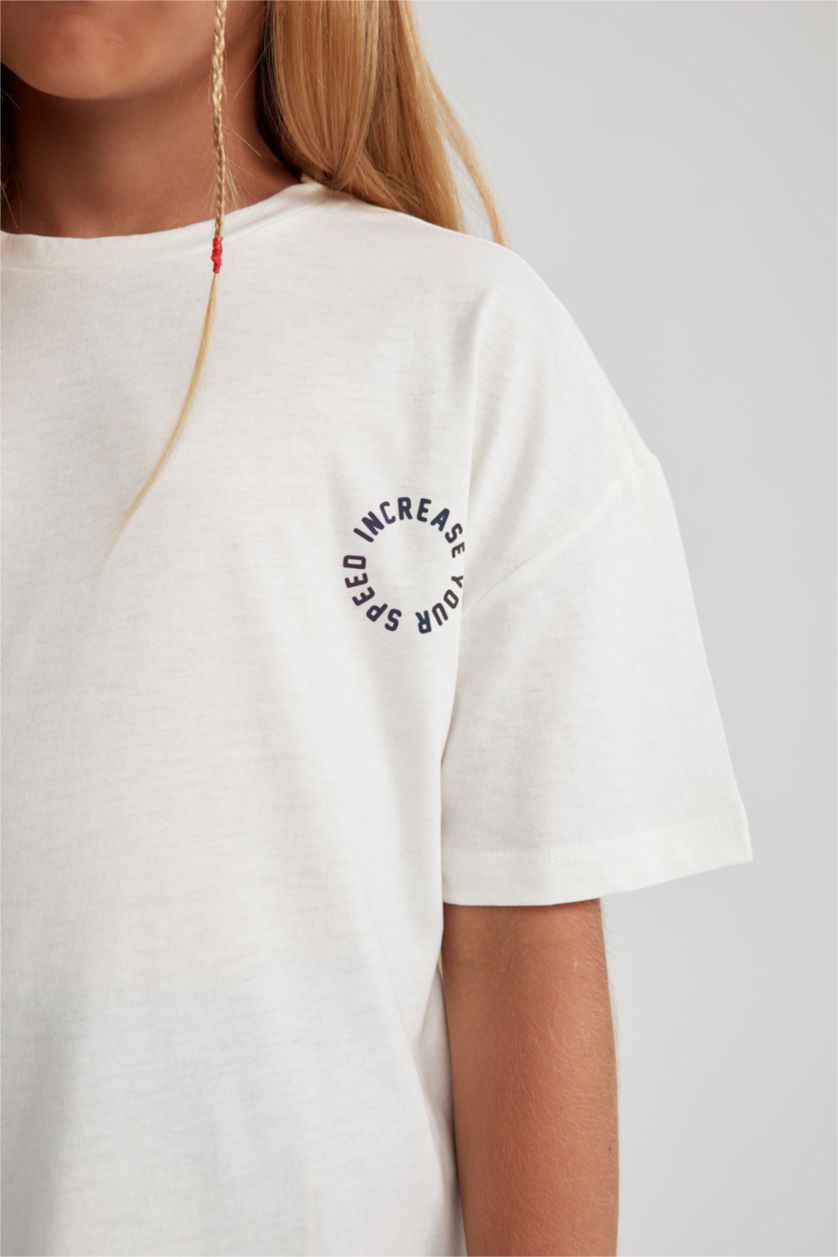 Девочки и подростки Кремовый Футболка свободного кроя для девочек
