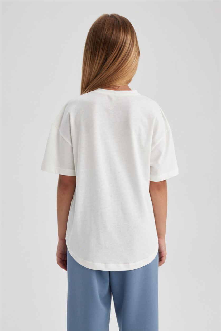 Девочки и подростки Кремовый Футболка свободного кроя для девочек