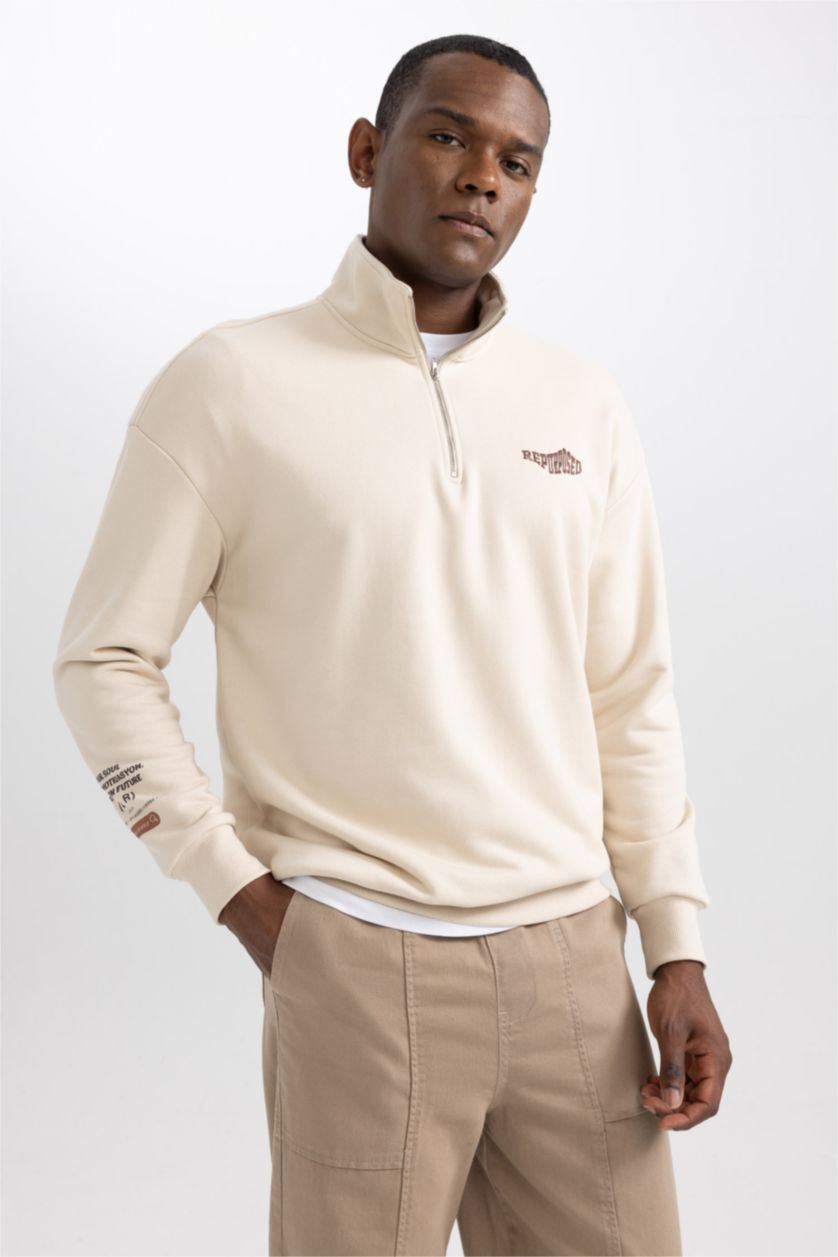 HOMME Beige Sweat- Shirt Coupe Comfort Imprimé À Manches Longue