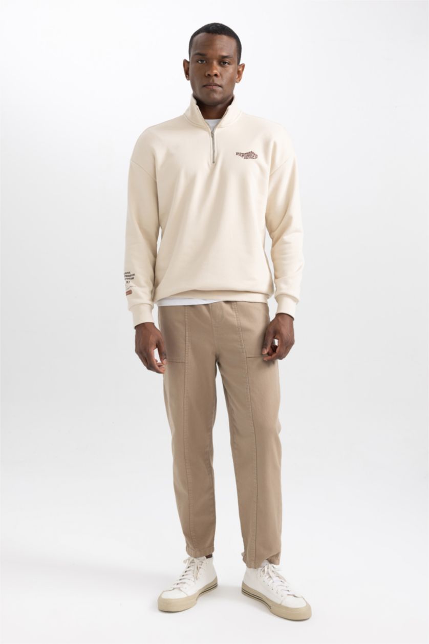 HOMME Beige Sweat- Shirt Coupe Comfort Imprimé À Manches Longue