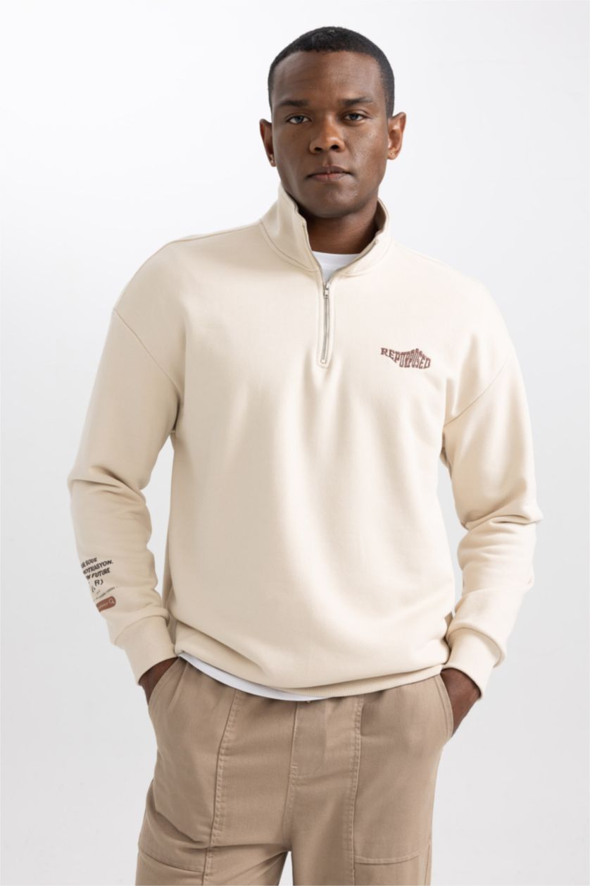 HOMME Beige Sweat- Shirt Coupe Comfort Imprimé À Manches Longue