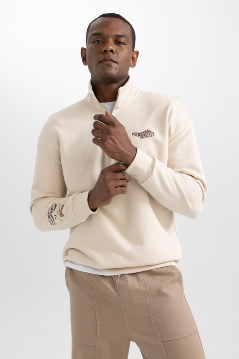 HOMME Beige Sweat- Shirt Coupe Comfort Imprimé À Manches Longue