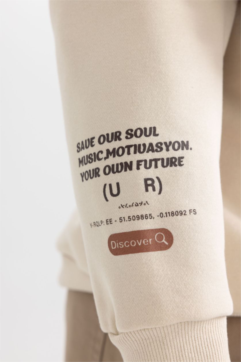 HOMME Beige Sweat- Shirt Coupe Comfort Imprimé À Manches Longue