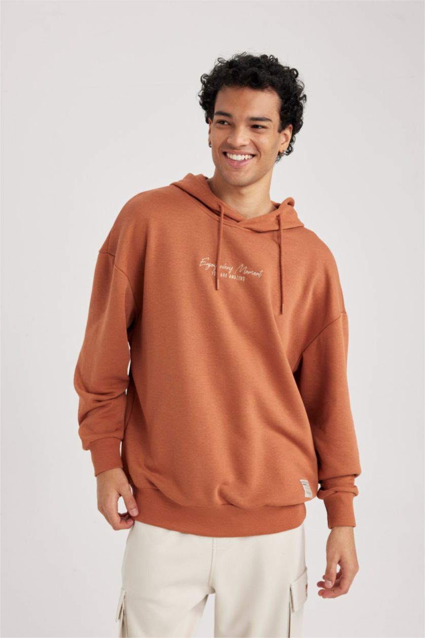 MAN Dark Orange Oversize Fit Printed Long Sleeve Sweatshirt