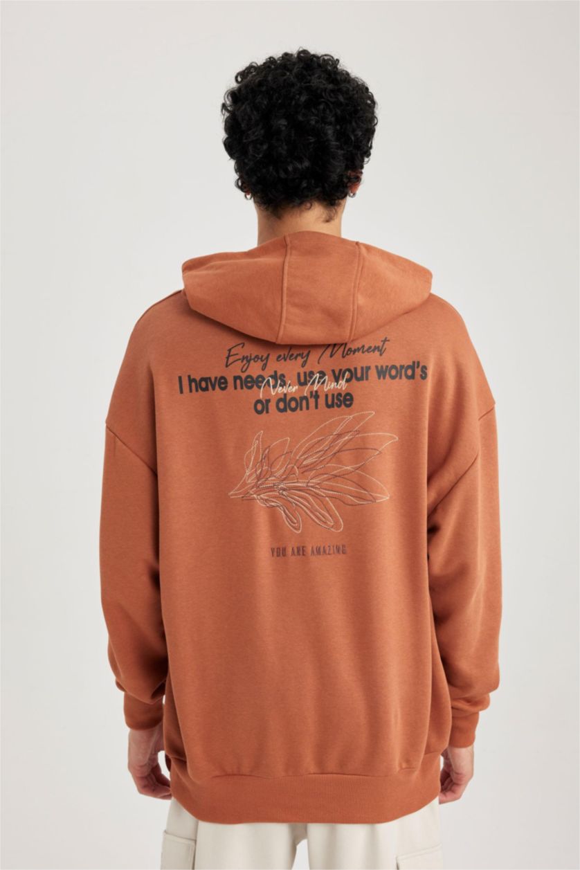 MAN Dark Orange Oversize Fit Printed Long Sleeve Sweatshirt