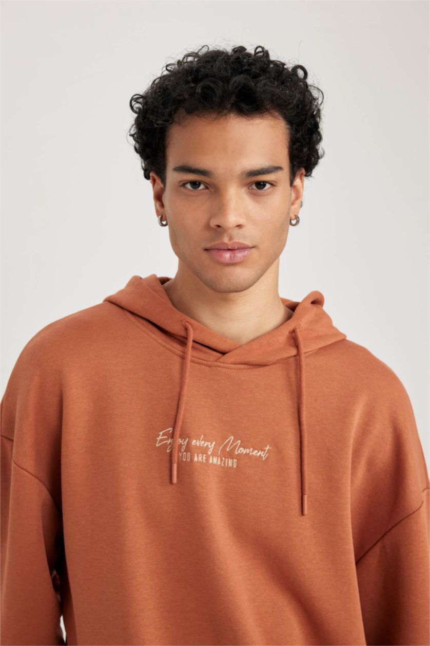 MAN Dark Orange Oversize Fit Printed Long Sleeve Sweatshirt