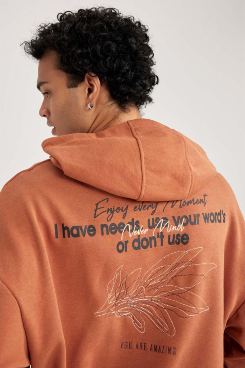 MAN Dark Orange Oversize Fit Printed Long Sleeve Sweatshirt