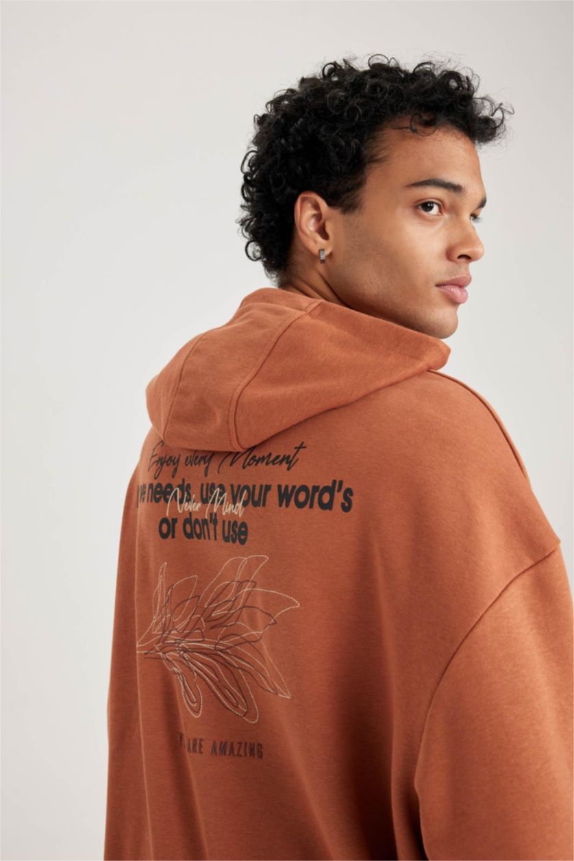 MAN Dark Orange Oversize Fit Printed Long Sleeve Sweatshirt