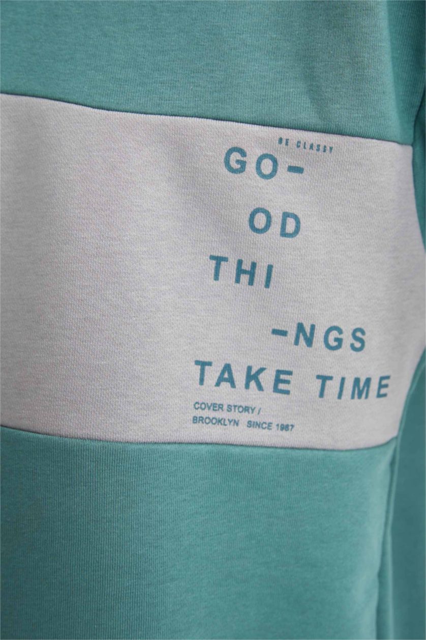 رجال أخضر سويت شيرت مطبوع اوفر سايز بياقة عالية