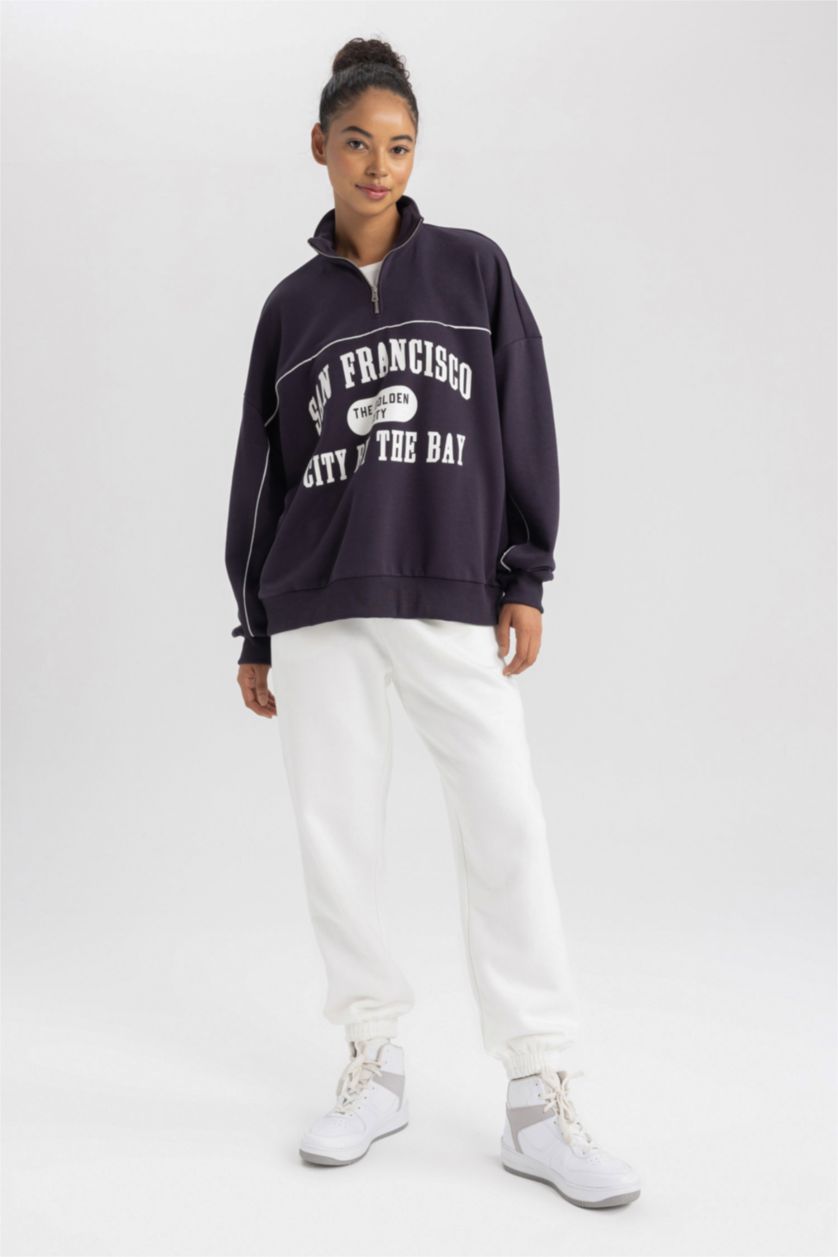 Женская Темно-фиолетовый Свитшот оверсайз, DeFactoFit