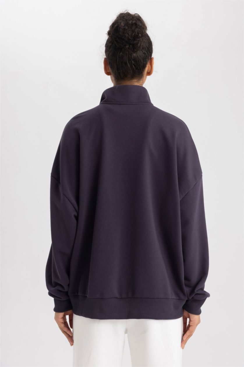 Женская Темно-фиолетовый Свитшот оверсайз, DeFactoFit