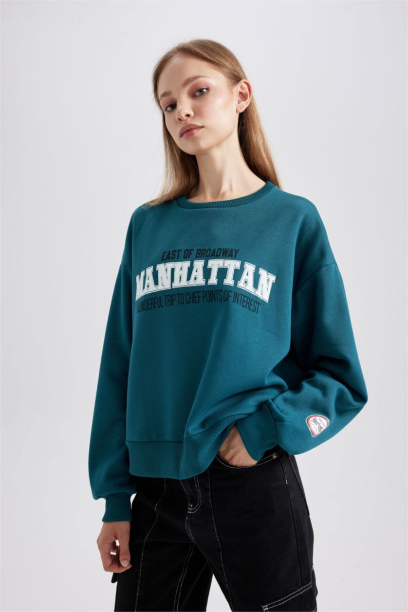 WOMAN Green Thick Sweatshirt Fabric Sweatshirt