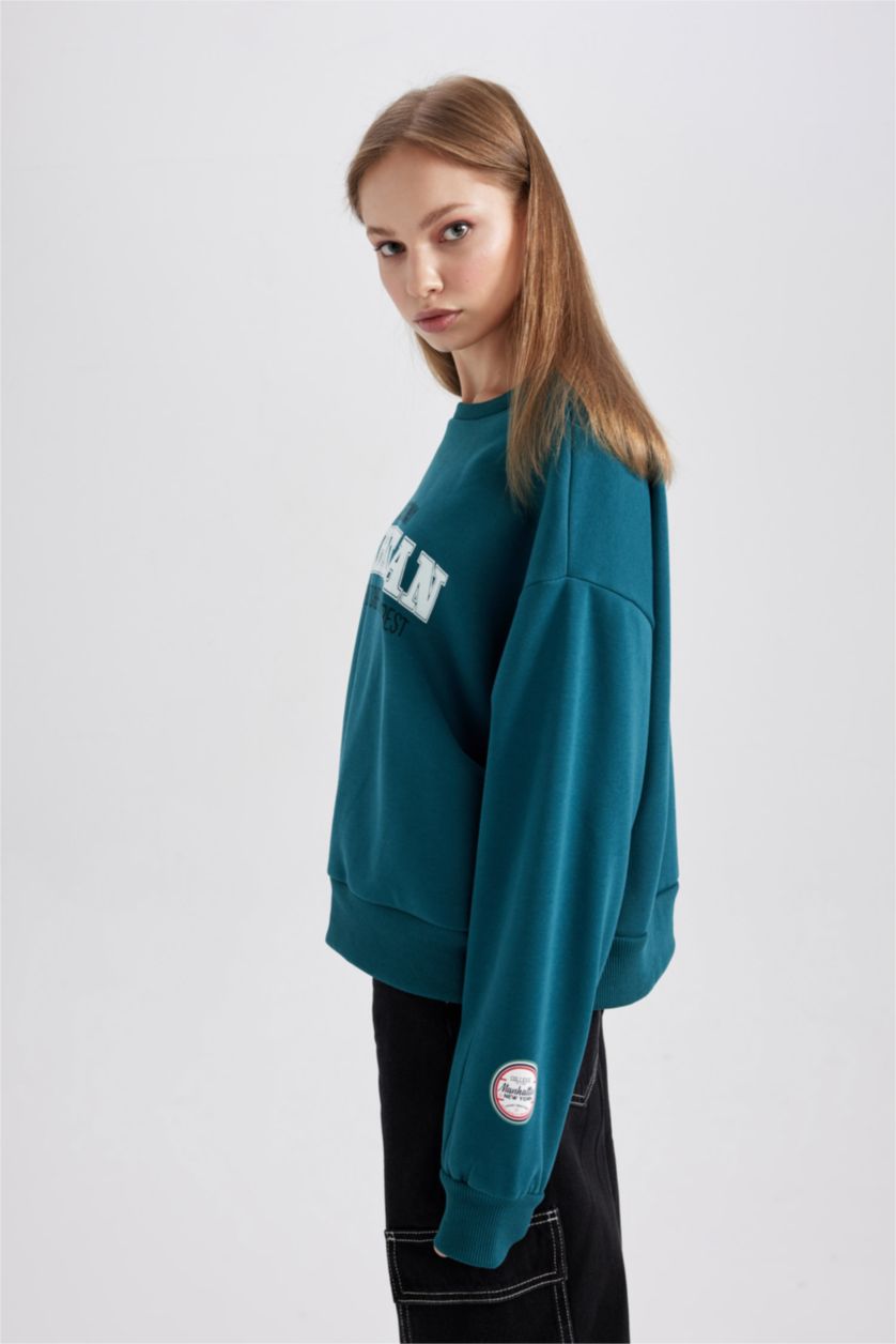 WOMAN Green Thick Sweatshirt Fabric Sweatshirt