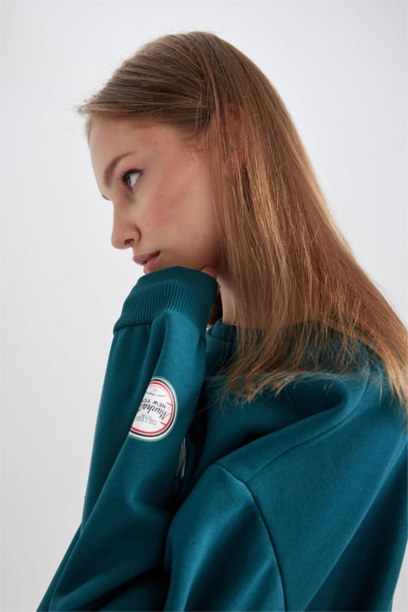 WOMAN Green Thick Sweatshirt Fabric Sweatshirt