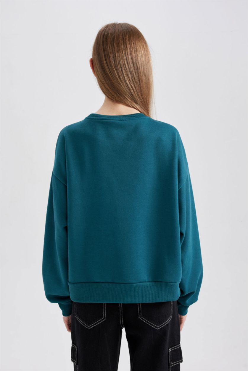 WOMAN Green Thick Sweatshirt Fabric Sweatshirt