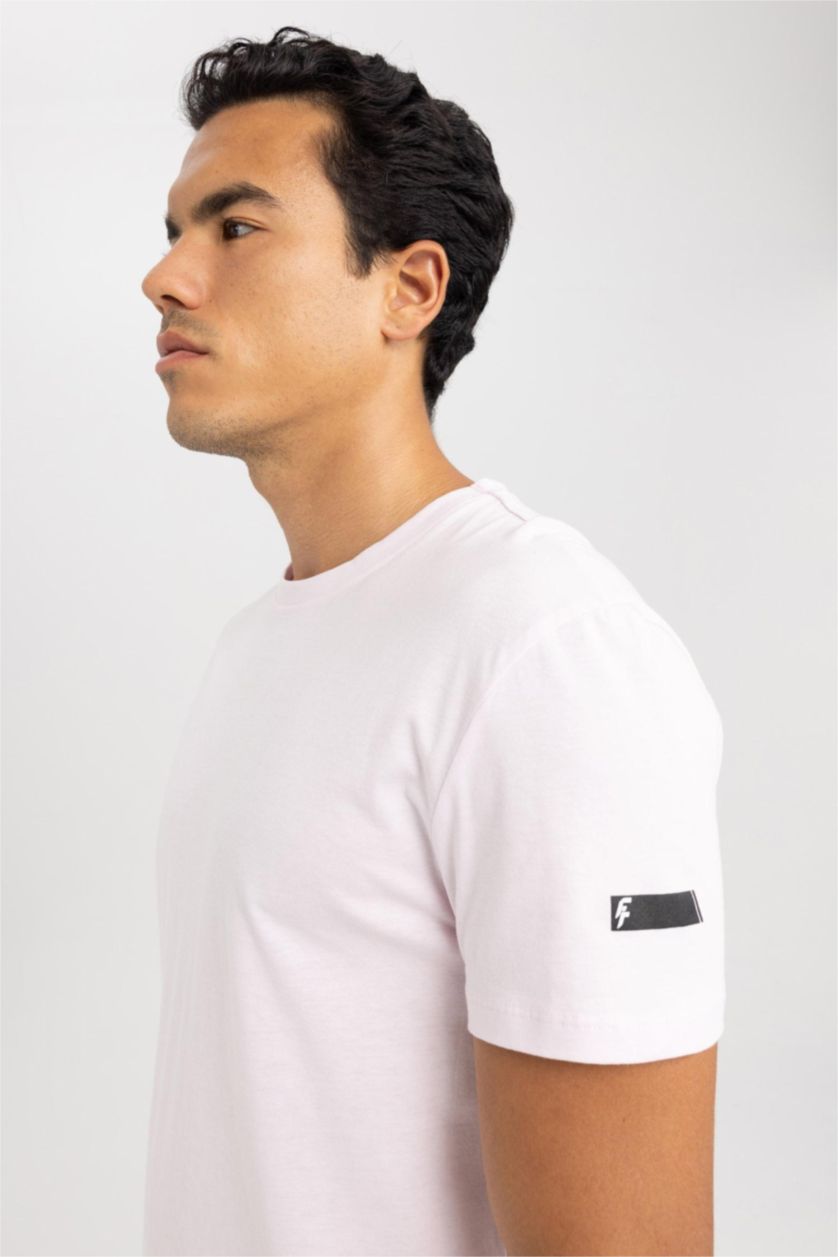 رجال زهري فاتح تي شيرت مطبوع قصة عادية من DeFactoFit