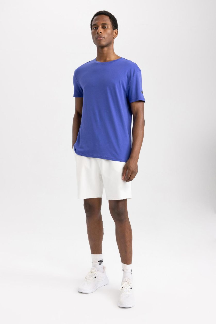 Erkek Menekşe DeFactoFit Standart Fit Bisiklet Yaka Baskılı Kısa Kollu %100 Pamuk Tişört