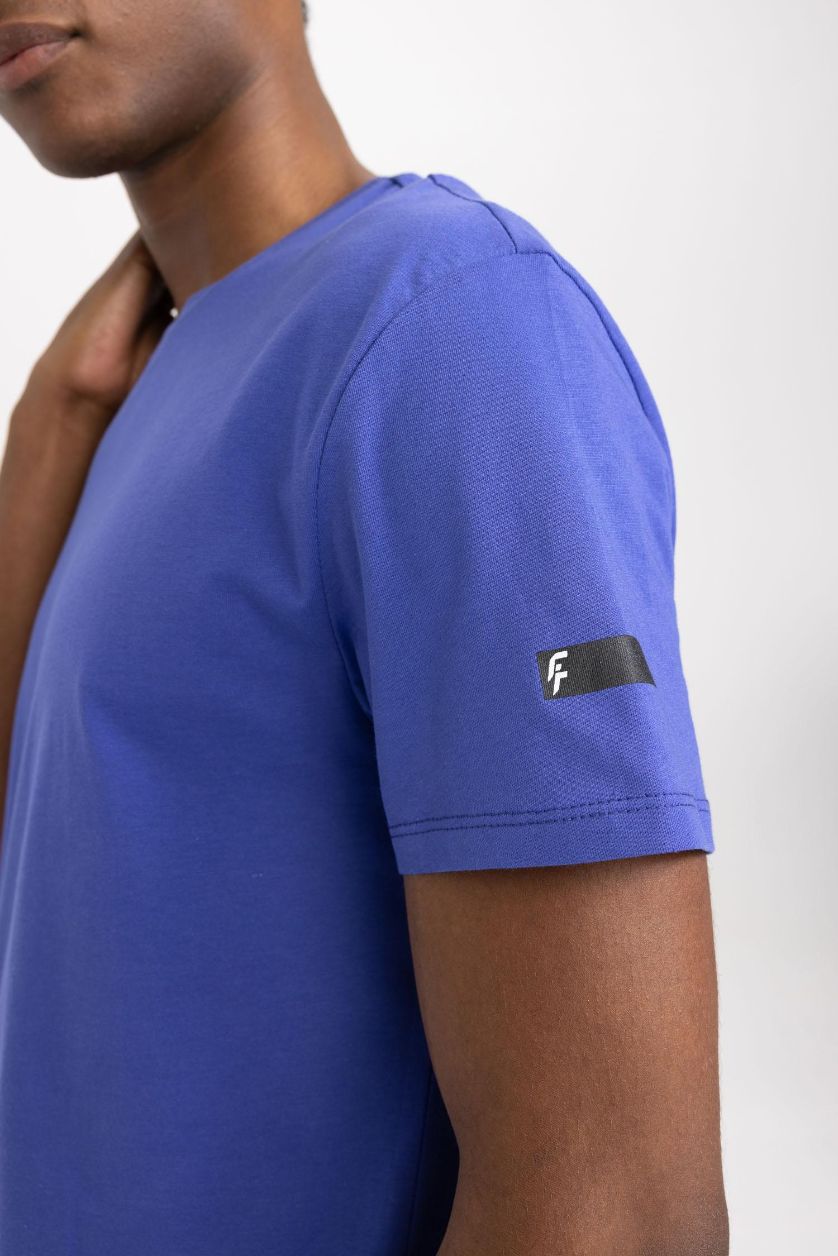 Erkek Menekşe DeFactoFit Standart Fit Bisiklet Yaka Baskılı Kısa Kollu %100 Pamuk Tişört