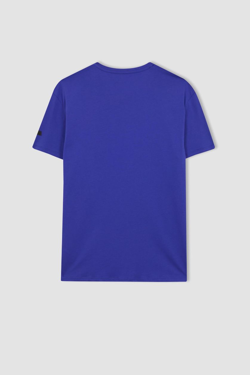 Erkek Menekşe DeFactoFit Standart Fit Bisiklet Yaka Baskılı Kısa Kollu %100 Pamuk Tişört